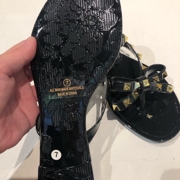 PVC Rockstud Black Flats Sandals - Picture 3 of 3